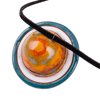 Ceramic pendant necklace, 'My Planet' - Handcrafted Painted Ceramic Saturn Pendant Necklace
