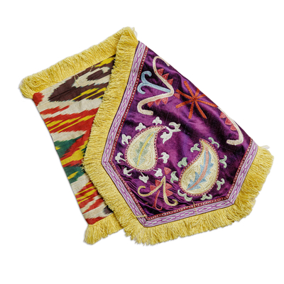 Embroidered silk wall hanging, 'Palatial Uzbekistan' - Classic Embroidered Purple Silk Wall Hanging with Fringes