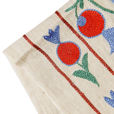 Embroidered cotton table runner, 'Glory of Passion' - Pomegranate and Paisley Embroidered Cotton Table Runner