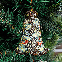 Keramikglocken-Ornament, „Kingdom Melodies“ – handbemaltes florales braunes Keramikglocken-Ornament