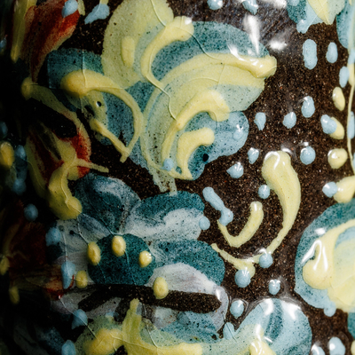 Adorno de campana de cerámica - Adorno de campana de cerámica marrón floral pintado a mano