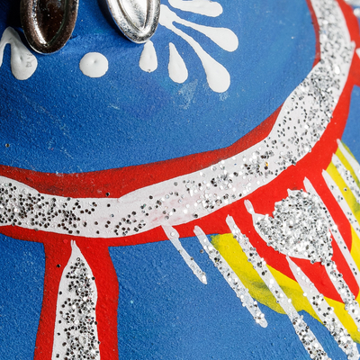 Adorno de cerámica - Adorno de cerámica azul geométrico tradicional pintado a mano.