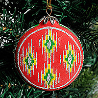 Handbemaltes Keramikornament, „Red Folklife“ – Handbemaltes traditionelles rotes Keramikornament
