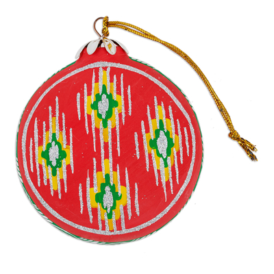 Hand-painted ceramic ornament, 'Red Folklife' - Handmade Hand-Painted Traditional Red Ceramic Ornament