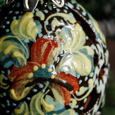 Handpainted ceramic ornament, 'Kingdom's Pinecone' - Hand-Painted Traditional Floral Pinecone Ceramic Ornament