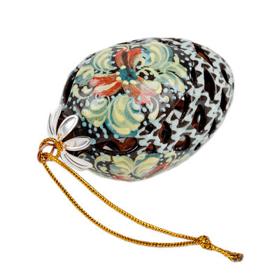 Handbemaltes Keramikornament - Handbemaltes traditionelles florales Tannenzapfen-Keramikornament