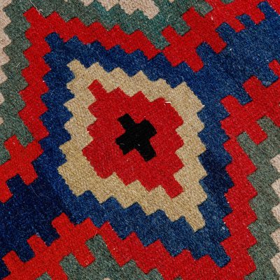 Wollteppich, (3x6,5) - Traditioneller handgewebter Teppich aus roter und schwarzer Wolle (3x6,5)