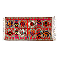 Wool rug, 'Ancestor's Geometry' (3x6.5) - Traditional Geometric Patterned Handwoven Wool Rug (3x6.5)