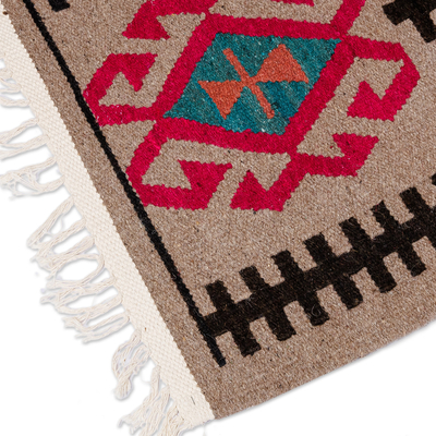 Wool area rug, 'Dulcet Customs' (2.5x3.5) - Classic Patterned Fuchsia and Brown Wool Area Rug (2.5x3.5)