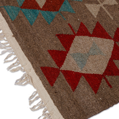Wool area rug, 'Oasis Geometry' (2.5x3.5) - Handwoven Geometric Patterned Wool Area Rug (2.5x3.5)