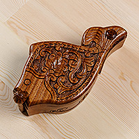 Wood puzzle box, 'Luxurious Waters' - Traditional Polished Fish-Shaped Elm Tree Wood Puzzle Box
