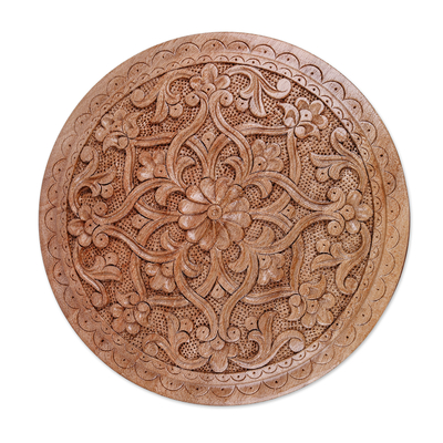Joyero de madera - Joyero clásico floral redondo de madera de nogal de Uzbekistán