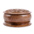 Wood jewelry box, 'Eden's Vision' - Handcrafted Round Walnut Wood Jewelry Box with Floral Motifs