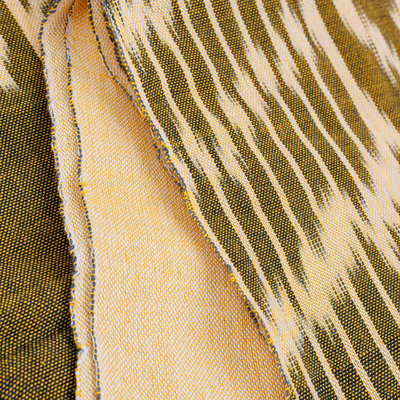 Cotton scarf, 'Uzbekistan Waterfall in Yellow' - Handwoven Traditional Patterned Yellow Cotton Scarf