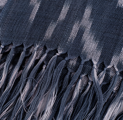 Ikat cotton scarf, 'Blue Frequencies' - Handwoven Ikat Patterned Blue Cotton Scarf with Fringes