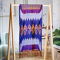 Ikat silk scarf, 'Royal Fantasy' - Handwoven Ikat Patterned Purple and Fuchsia Silk Scarf