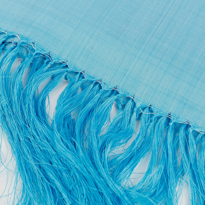 Silk scarf, 'The Blue Dame' - Handwoven Soft Blue 100% Silk Scarf with Fringes