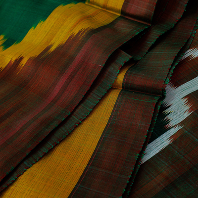 Ikat silk scarf, 'Kingdom Beauty' - Traditional Handwoven colourful Ikat Patterned Silk Scarf