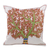 Embroidered silk cushion cover, 'Arcadia's Tree' - Tree-Themed Embroidered Silk Cushion Cover in Green and Red