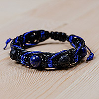 Lapis lazuli and vulcanite beaded bracelet, 'Shambhala Blue' - Lapis Lazuli & Stone Beaded Macrame Shambhala Style Bracelet