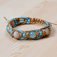 Agate and chalcedony beaded bracelet, 'Shambhala Chic' - Agate & Chalcedony Beaded Macrame Shambhala Style Bracelet