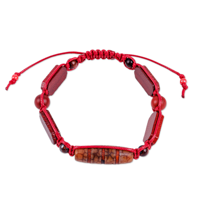 Multi-gemstone beaded bracelet, 'Shambhala Striped Dzi' - Dzi Multi-Gemstone Beaded Macrame Shambhala Style Bracelet