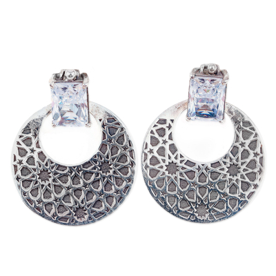 Pendientes colgantes de plata de ley - Aretes colgantes con temática de estrellas y gemas de circonita cúbica transparente
