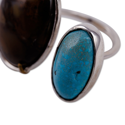 Agate and turquoise wrap ring, 'Courage for Peace' - High Polished Agate and Natural Turquoise Wrap Ring