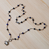 Lapis lazuli link choker pendant necklace, 'The Sage Giant' - Elephant-Themed Lapis Lazuli Link Choker Pendant Necklace