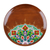 Wood wall art, 'Peacock's Essence' - Lacquered Peacock-Inspired Round Walnut Wood Wall Art