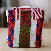Cotton and wool tote bag, 'Days of Traditions' - Woven Striped Geometric Patterned Cotton and Wool Tote Bag