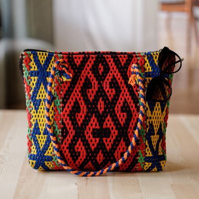 Handtasche aus Baumwolle und Wolle - Klassische, farbenfrohe Handtasche aus Baumwolle und Wolle mit geometrischem Muster