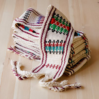 Cotton and wool baskur home accent, 'Yurt Greetings' - Woven Ivory and Burgundy Cotton and Wool Baskur Home Accent