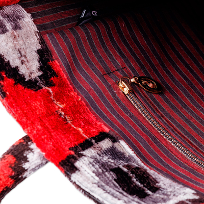 Bolso asa de terciopelo de seda - Bolso con asa de terciopelo de seda roja con estampado de ojos de Uzbekistán