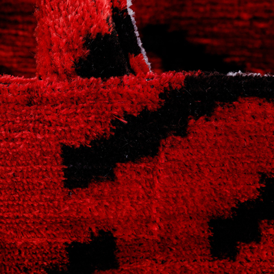 Bolso asa de terciopelo de seda - Bolso con asa de terciopelo de seda roja con estampado de ojos de Uzbekistán