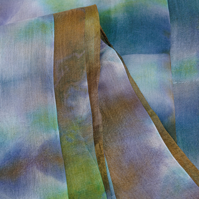 Tie-dyed silk scarf, 'Lagoon Dimension' - Handwoven Abstract Tie-Dyed Green and Blue Silk Scarf