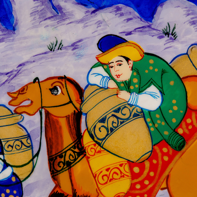 Arte de pared de latón - Arte tradicional de pared redondo de latón pintado de Uzbekistán