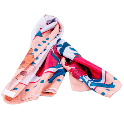 Silk scarf, 'Pomegranate Magic' - Hand-Woven 100% Silk Scarf with Pomegranate & Floral Motifs