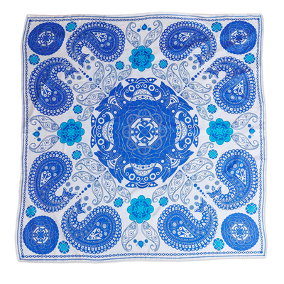 Silk scarf, 'Blue Paisley' - Hand-Woven 100% Silk Blue Paisley-Themed Square Scarf