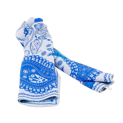 Seidentuch - Handgewebter quadratischer Schal aus 100 % blauer Seide mit Paisley-Motiv