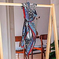 Pañuelo de seda - Bufanda cuadrada tejida a mano 100% seda con temática floral y vid