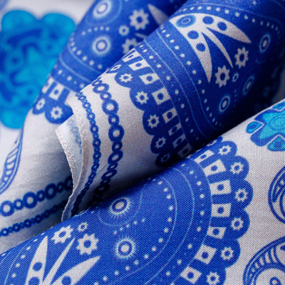 Seidentaschentuch - Handgewebtes blaues Paisley-Taschentuch aus 100 % Seide