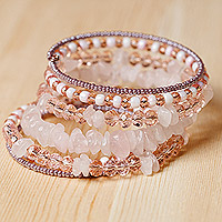 Quartz and crystal beaded wrap bracelet, 'Auras of Spirituality' - Handmade Natural Quartz and Crystal Beaded Wrap Bracelet