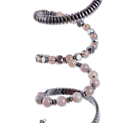Multi-gemstone beaded wrap bracelet, 'Swirl of the Magnificent' - Handmade Black and Grey Multi-Gemstone Beaded Wrap Bracelet