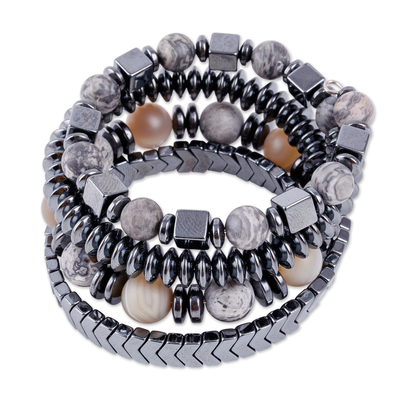 Multi-gemstone beaded wrap bracelet, 'Swirl of the Intrepid' - Multi-Gemstone Beaded Wrap Bracelet in a Dark Palette