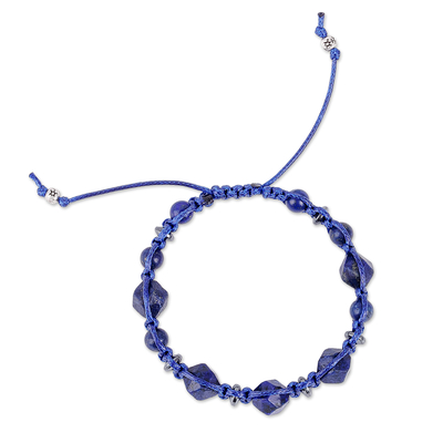 Lapis lazuli and hematite beaded macrame bracelet, 'Shambhala Electricity' - Lapis Lazuli and Hematite Beaded Macrame Shambhala Bracelet