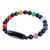 Multi-gemstone beaded stretch bracelet, 'Harmonious Dzi' - colourful Spiral Dzi Multi-Gemstone Beaded Pendant Bracelet