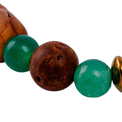 pulsera elástica con Múltiples piedras preciosas - Pulsera con cuentas y Múltiples piedras preciosas Dzi a rayas verdes y marrones