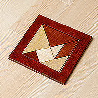 Walnut wood tangram puzzle, 'Mental Conundrum' - Walnut Wood Tangram Puzzle from Uzbekistan in Brown