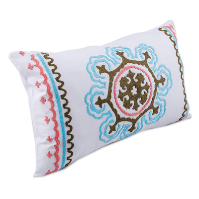 Hand-embroidered suzani cotton cushion cover, 'Tajik Splendor' - Colorful Hand-Embroidered Suzani Cotton Cushion Cover